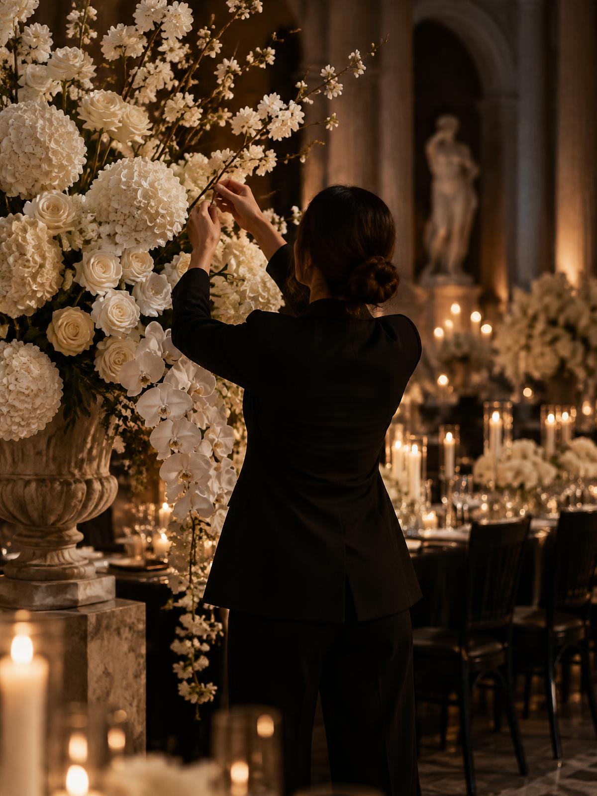 Event creative director completing a floral installation