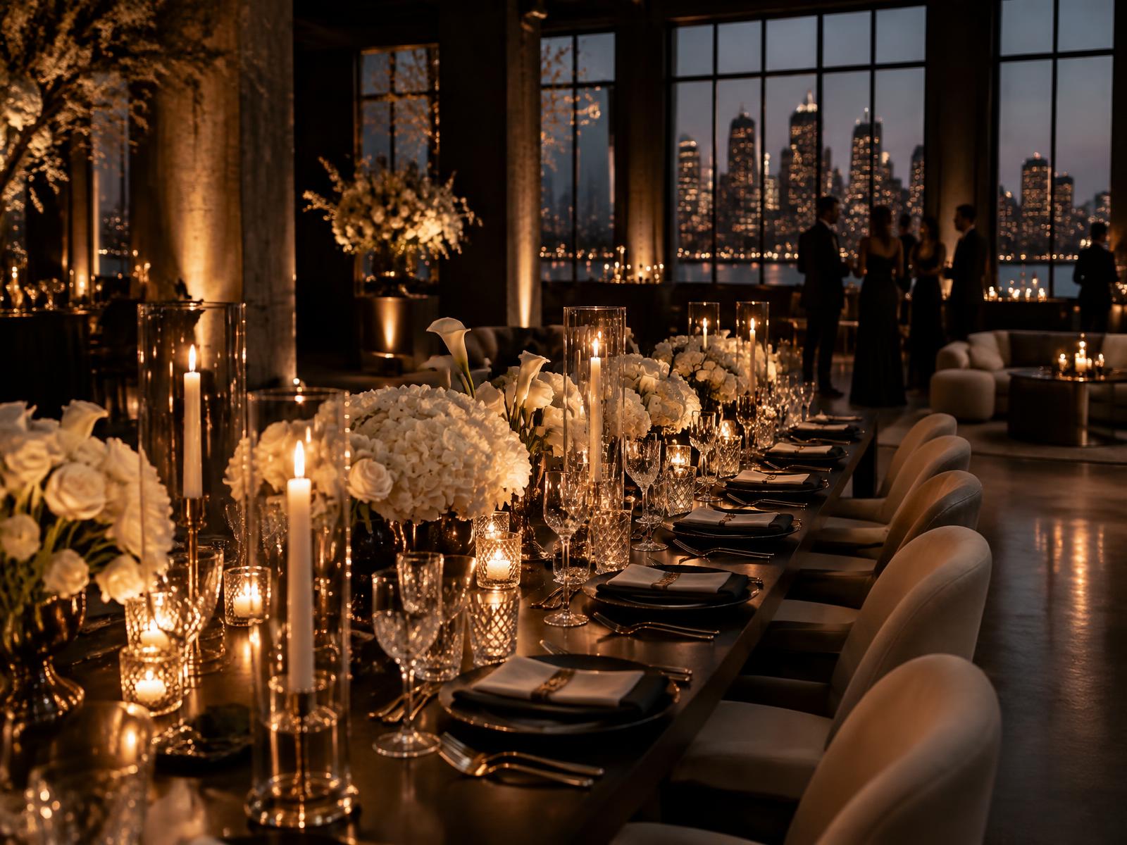 Intimate candlelit private dinner with a city view